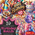 Birthday Motifs (P-4) PNG Clipart Collection - 39 PNG, Festive celebration graphics, Party themed png, Commercial use, Digital download