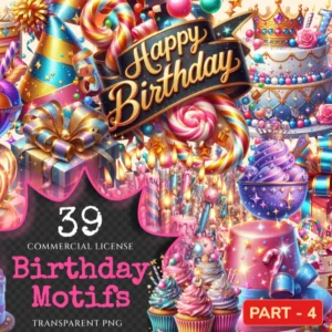 Birthday Motifs (P-4) PNG Clipart Collection - 39 PNG, Festive celebration graphics, Party themed png, Commercial use, Digital download