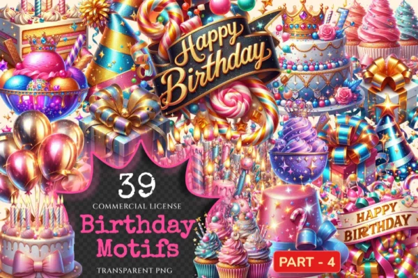 Birthday Motifs (P-4) PNG Clipart Collection - 39 PNG, Festive celebration graphics, Party themed png, Commercial use, Digital download