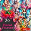 Floral Fairies PNG Clipart Collection - 30 PNG, Magical fairy graphics, Floral themed printables, Commercial use, Digital download