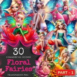 Floral Fairies PNG Clipart Collection - 30 PNG, Magical fairy graphics, Floral themed printables, Commercial use, Digital download