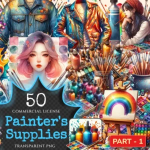Painter's Supplies PNG Clipart Collection - 50 PNG, Creative art supplies graphics, Studio essentials, Commercial use, Digital download
