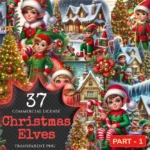 Christmas Elves PNG Clipart Collection - 37 PNG, Holiday elf illustrations, Festive season printables, Commercial use, Digital download