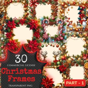 Christmas Frames PNG Clipart Collection - 30 PNG, Festive frame graphics, Holiday borders printable, Commercial use, Digital download