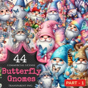 Butterfly Gnomes PNG Clipart Collection - 44 PNG, Gnome gardener graphics, Charming butterfly png, Commercial use, Digital download