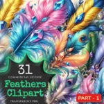 Feathers PNG Clipart Collection - 31 PNG, Artistic feather illustrations, Elegant printables, Commercial use, Digital download