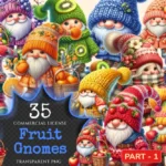 Fruit Gnomes PNG Clipart Collection - 35 PNG, Cute fruit gnome graphics, Charming gnome printables, Commercial use, Digital download