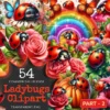 Ladybugs (P-2) PNG Clipart Collection - 54 PNG, Charming little bug illustrations, Lovable red insect art, Commercial use, Digital download