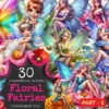 Floral Fairies (P-2) PNG Clipart Collection - 30 PNG, Magical fairy graphics, Floral themed printables, Commercial use, Digital download