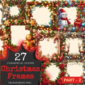 Christmas Frames (P-2) PNG Clipart Collection - 27 PNG, Festive frame graphics, Holiday borders printable, Commercial use, Digital download
