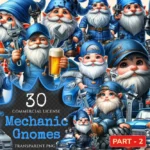 Mechanic Gnomes (P-2) PNG Clipart Collection - 30 PNG, Cute gnome graphics, Car mechanic gnome printables, Commercial use, Digital download