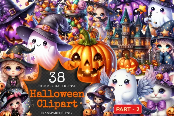 Halloween (P-2) PNG Clipart Collection - 38 PNG, Adorable halloween fun art, Trick or treat graphics, Commercial use, Digital download