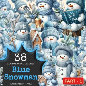 Blue Snowman PNG Clipart Collection - 38 PNG, Winter snowman graphics, Festive printable designs, Commercial use, Digital download