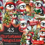 Christmas Penguins PNG Clipart Collection - 43 PNG, Festive penguin graphics, Holiday illustrations, Commercial use, Digital download