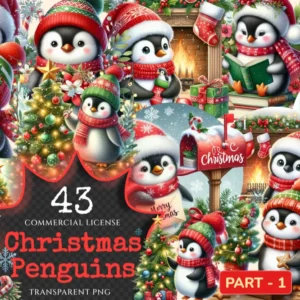 Christmas Penguins PNG Clipart Collection - 43 PNG, Festive penguin graphics, Holiday illustrations, Commercial use, Digital download