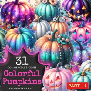Colorful Pumpkins PNG Clipart Collection - 31 PNG, Pumpkin illustrations, Autumn harvest printables, Commercial use, Digital download