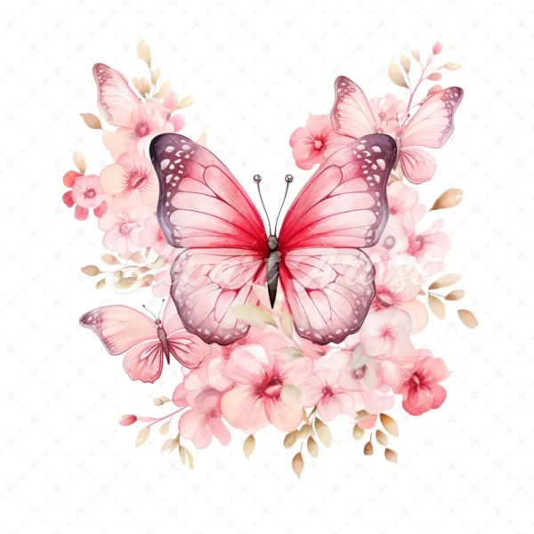 20 High-Quality Pink Floral Butterfly Clipart - Pink butterfly digital watercolor JPG instant download for commercial use - Digital download