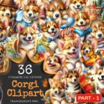 Corgi Clipart PNG Clipart Collection - 36 PNG, Adorable puppy graphics, Cute little dog printables, Commercial use, Digital download