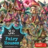 Fairy Houses PNG Clipart Collection - 32 PNG, Whimsical home illustrations, Magical printable art, Commercial use, Digital download