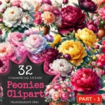 Peonies PNG Clipart Collection - 32 PNG, Vibrant peony images, Colorful floral graphics printables, Commercial use, Digital download