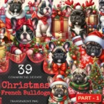 Christmas French Bulldogs PNG Clipart Collection - 39 PNG, Festive pup graphics, Holiday dog art, Commercial use, Digital download