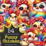Funny Chicken PNG Clipart Collection - 54 PNG, Funny chicken illustrations, Farmyard art printables, Commercial use, Digital download
