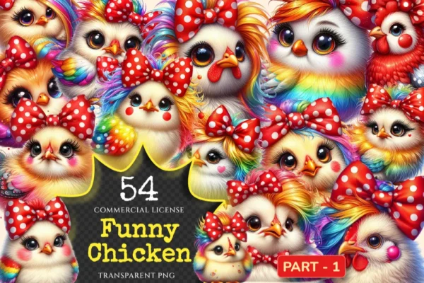 Funny Chicken PNG Clipart Collection - 54 PNG, Funny chicken illustrations, Farmyard art printables, Commercial use, Digital download