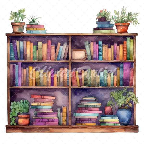 20 High-Quality Book Shelves Clipart - Book shelves digital watercolor JPG instant download for commercial use - Digital download