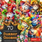 Summer Gnomes PNG Clipart Collection - 70 PNG, Bright summer gnome illustration, Cheerful printables, Commercial use, Digital download