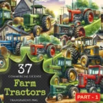 Farm Tractors PNG Clipart Collection - 37 PNG, Farm tractor illustrations, Rural agriculture art, Commercial use, Digital download