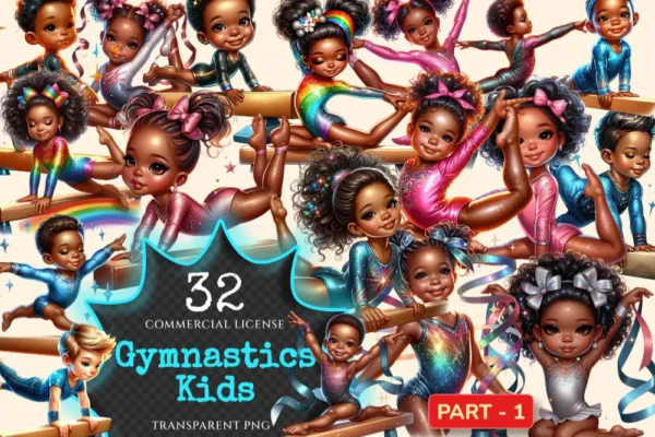 Gymnastics Kids PNG Clipart Collection - 32 PNG, Active sports graphics, Gymnastics printables, Commercial use, Digital download