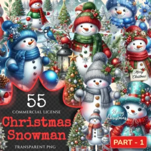 Christmas Snowman PNG Clipart Collection - 55 PNG, Festive winter graphics, Holiday snowman art, Commercial use, Digital download