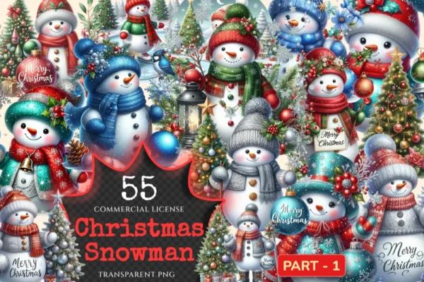 Christmas Snowman PNG Clipart Collection - 55 PNG, Festive winter graphics, Holiday snowman art, Commercial use, Digital download