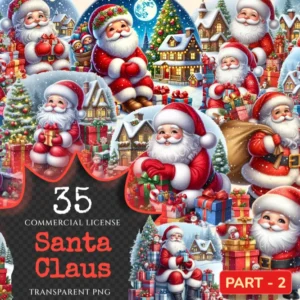 Santa Claus (P-2) PNG Clipart Collection - 35 PNG, Christmas santa illustrations, Festive printables, Commercial use, Digital download