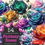Fantasy Roses (P-2) PNG Clipart Collection - 54 PNG, Magical rose illustration, Enchanted floral art, Commercial use, Digital download