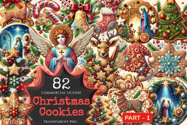 Christmas Cookies PNG Clipart Collection - 82 PNG, Holiday cookie graphics, Festive treat art, Commercial use, Digital download