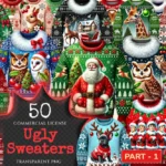 Ugly Sweaters PNG Clipart Collection - 50 PNG, Festive x-mas graphics, Holiday sweater art, Commercial use, Digital download