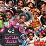 Little Girls (P-3) PNG Clipart Collection - 43 PNG, Adorable dark-skinned girl graphics, African girl png, Commercial use, Digital download