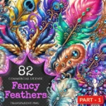 Fancy Feathers PNG Clipart Collection - 82 PNG, Elegant decorative illustration, Feather printable, Commercial use, Digital download