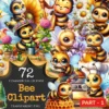 Bee PNG Clipart Collection - 72 PNG, Busy honeybee illustrations, Cute bee printables, Commercial use, Digital download