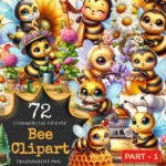 Bee PNG Clipart Collection - 72 PNG, Busy honeybee illustrations, Cute bee printables, Commercial use, Digital download