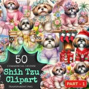 Shih Tzu PNG Clipart Collection - 50 PNG, Cute shih tzu illustrations, Adorable dog printables, Commercial use, Digital download