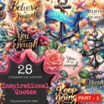 Inspirational Quotes PNG Clipart Collection - 28 PNG, Uplifting graphics, Inspirational quotes art, Commercial use, Digital download