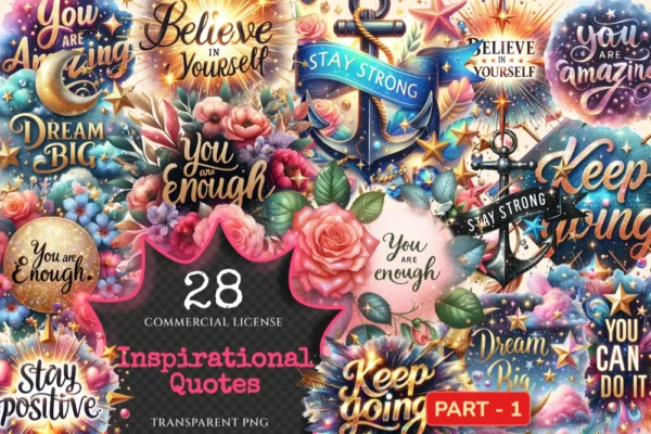 Inspirational Quotes PNG Clipart Collection - 28 PNG, Uplifting graphics, Inspirational quotes art, Commercial use, Digital download