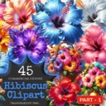 Hibiscus PNG Clipart Collection - 45 PNG, Bright Tropical blooms illustrations, Vibrant floral prints, Commercial use, Digital download