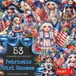 Patriotic Girl Gnomes PNG Clipart Collection - 53 PNG, Independence day graphics, Patriotic gnome png, Commercial use, Digital download