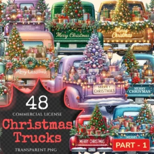 Christmas Trucks PNG Clipart Collection - 48 PNG, Holiday truck graphics, Festive season printables, Commercial use, Digital download