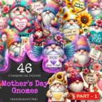 Mother's Day Gnomes PNG Clipart Collection - 46 PNG, Mom's love gnome graphics, Adorable gnome prints, Commercial use, Digital download