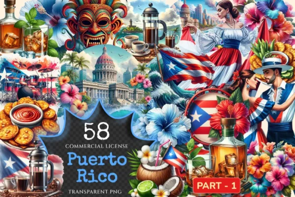 Puerto Rico PNG Clipart Collection - 58 PNG, Tropical travel illustrations, Puerto rico island prints, Commercial use, Digital download