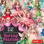 Spring Fairies PNG Clipart Collection - 52 PNG, Whimsical fairy illustrations, Enchanting printables, Commercial use, Digital download